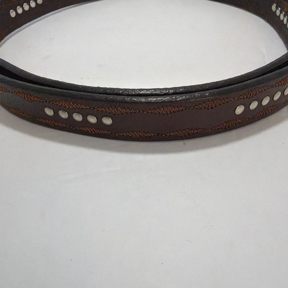 brown leather belt silver buckle Thin